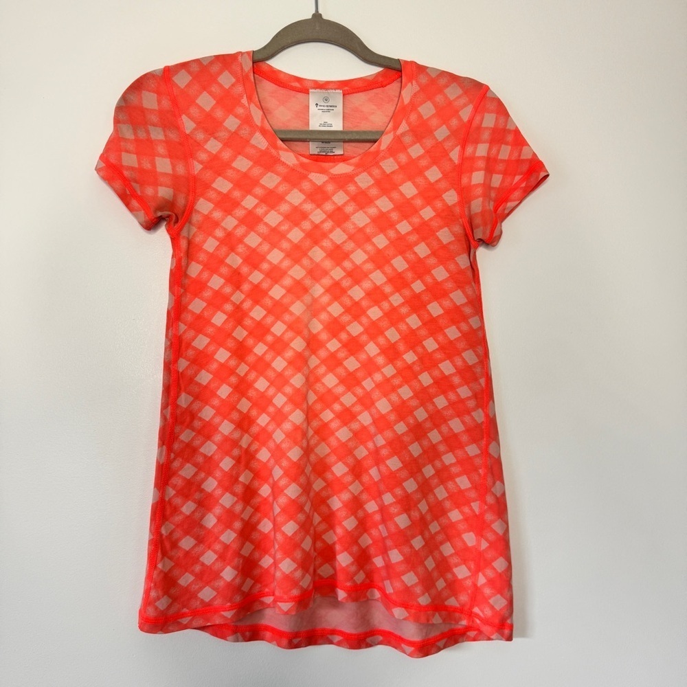 Ivivva Live Love Dance Tee Orange Check Plaid Short Sleeve Shirt Sz 12